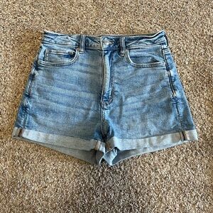 American Eagle Outfitters Light Blue High-Rise Denim Mom Shorts